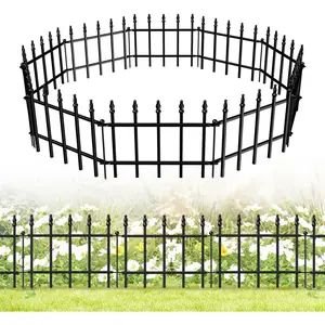 Decorative Metal Garden Fence 11in H x 12ft L, Small Border Fence Roman Column Deco, Garden Fencing for Flower Bed Lawn Landscape Outdoor, 10 Panels + 11 Stakes Black