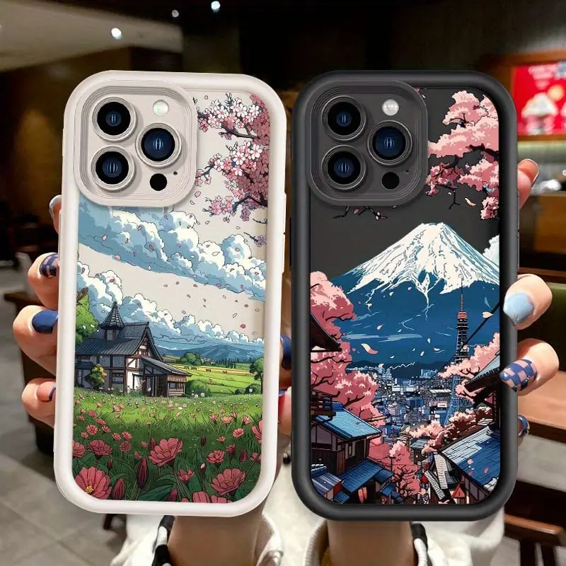 Fashion Japanese Anime Sakura Scenery 2D Print Soft TPU Silicone Cellphone Cover - Shockproof Protective Rugged Phone Case, Camera Protector for iPhone 17 Pro Max,16,16e,15,14 Plus,13,12 Mini,11,Air,X,XS - Device Accessories Gift