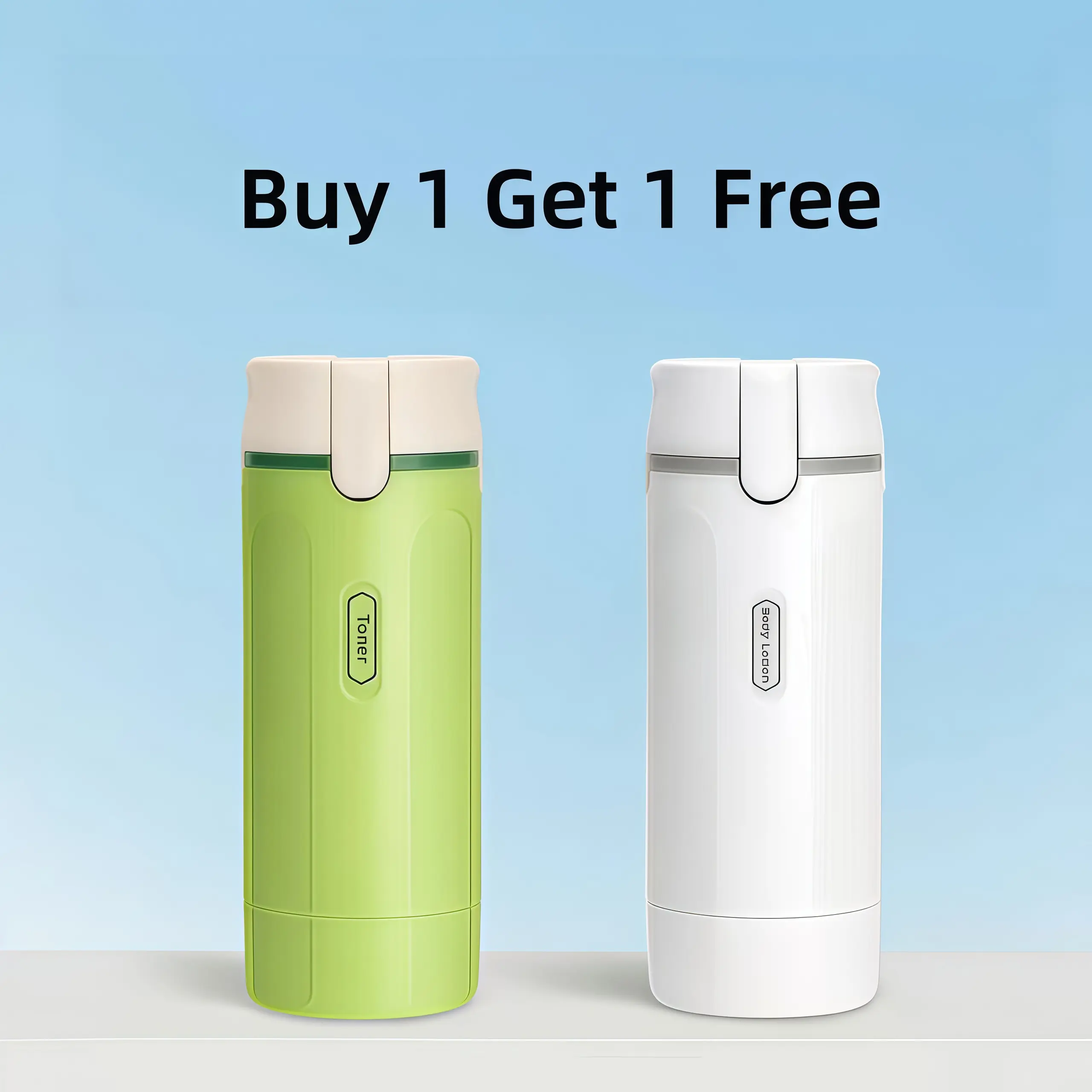 【Buy 1 Get 1 Free】=1 White +1 Green Modern Compact Round Home Organizer Canister Tin (2 Pieces), 4-in-1 Plastic Travel Decant Storage Bottles & Jars, Portable Toiletry Lotion Dispenser, Wholesale Orders Supported