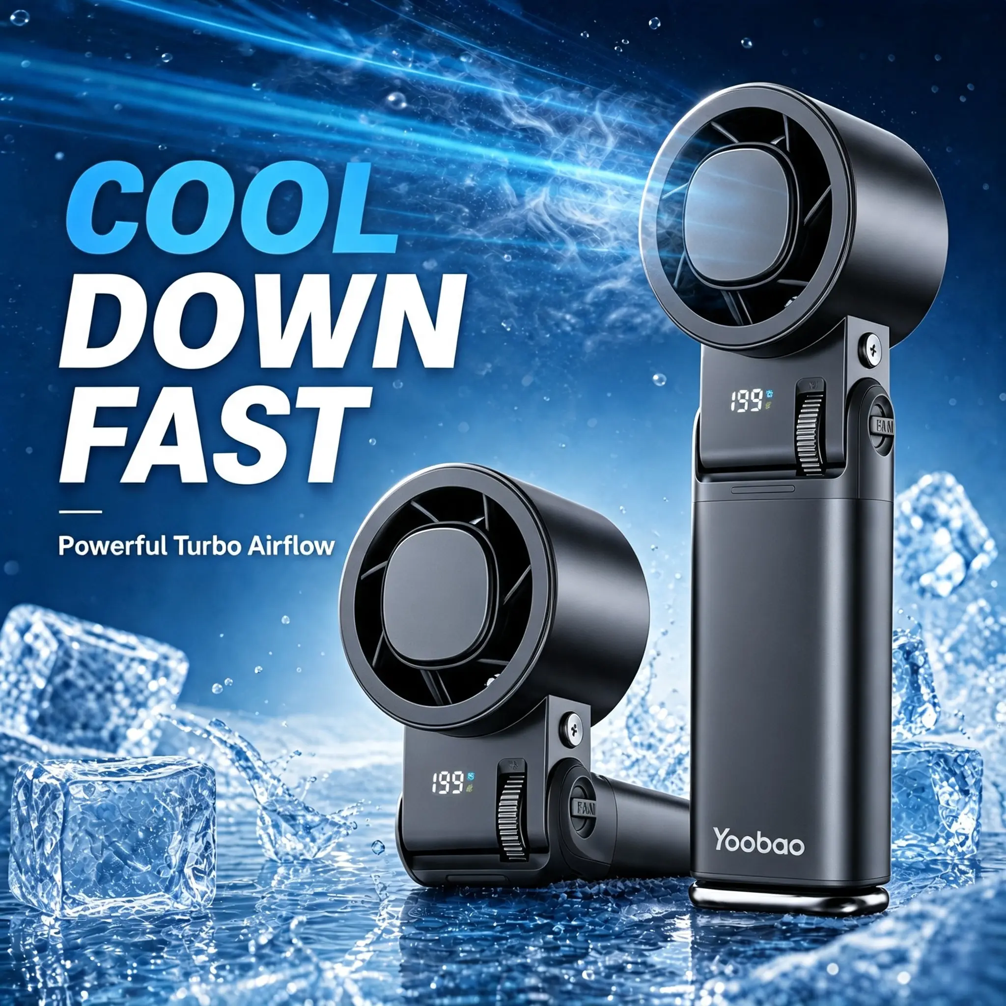 Portable Multifunctional Handheld Fan - Foldable with Lanyard, 199 Adjustable Speeds, 6000-9000 mAh Rechargeable Lithium Battery, 3 Nightlight Modes, USB-C Interface, High Speed Fan for Office, Outdoor Use