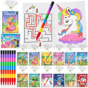 ZMLM 24 Coloring Books for Kids Party Favors Bulk with 24 Stacking Crayons, Easter Basket Stuffers Gifts for Toddlers Mini Coloring Books for Ages 4-8
