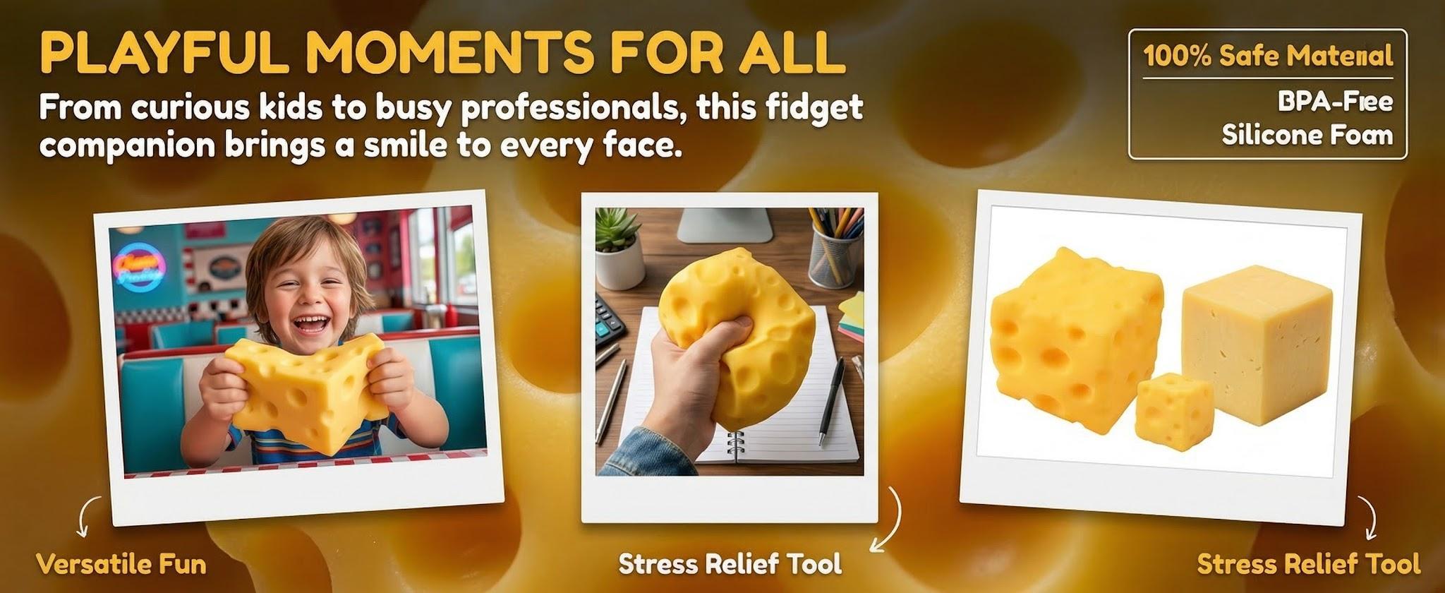 Squishy Cheese Block - Yellow Moldable Fidget Toy for Kids & Adults, Stress Relief Sensory Squeeze Toy, Fun Play & Relaxation, Perfect Easter Gift
