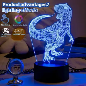 Multicolor Dinosaur Creative Pattern Night Light, Festival Gift, Bedroom Bedside Lamp, Home Decor Tabletop Decoration, Desk Ornament