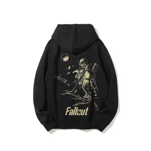 Fallout-style Gaming Apparel 100% Cotton Hoodie with Vintage Atomic Wasteland Graphics for Y2K Rap Concerts Halloween Gothic Retro Streetwear Men's Casual Pullover