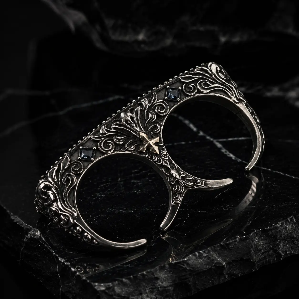 Vintage Punk Statement Ring, 3D Embossed Zinc Alloy Double-Band Jewelry for Men & Women, Adjustable Open Band for Daily Wear & Parties, Rings, Accessories Adults