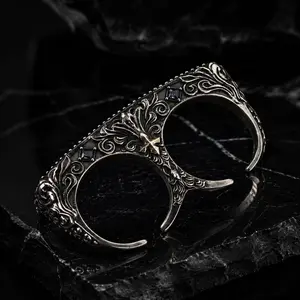 Adjustable Double-Band Ring, European Vintage 3D Embossed Punk Style Statement Ring for Men & Women