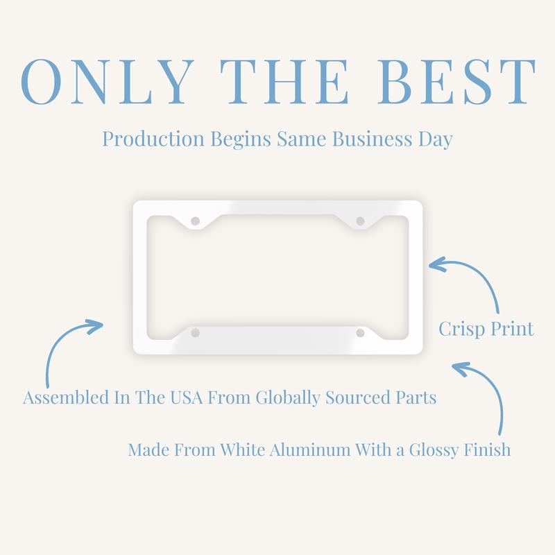 Christian License Plate Frame with Cross, Brown and White Gingham Checkered Pattern Car Accessory