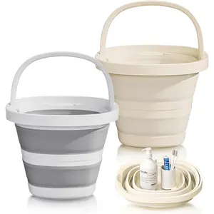 2-Pack Collapsible Buckets (2.6 Gallon/10L) - Foldable Rectangular Design with Handles, Space-Saving for RV, Camping, Car Wash, Fishing & Cleaning - Durable, Portable & Multi-Purpose