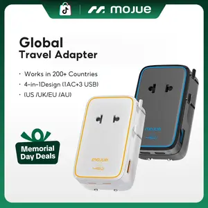 MOJUE Universal Travel Adapter, 4-Port Power Adapter with 1× 2-Pin AC, 1 USB A, 2 USB C for 20W, Smart Temperature Control, Works in 200+ Countries, Not a Voltage Converter, Travel Essentials (1-Pack) Multifunctional Charger
