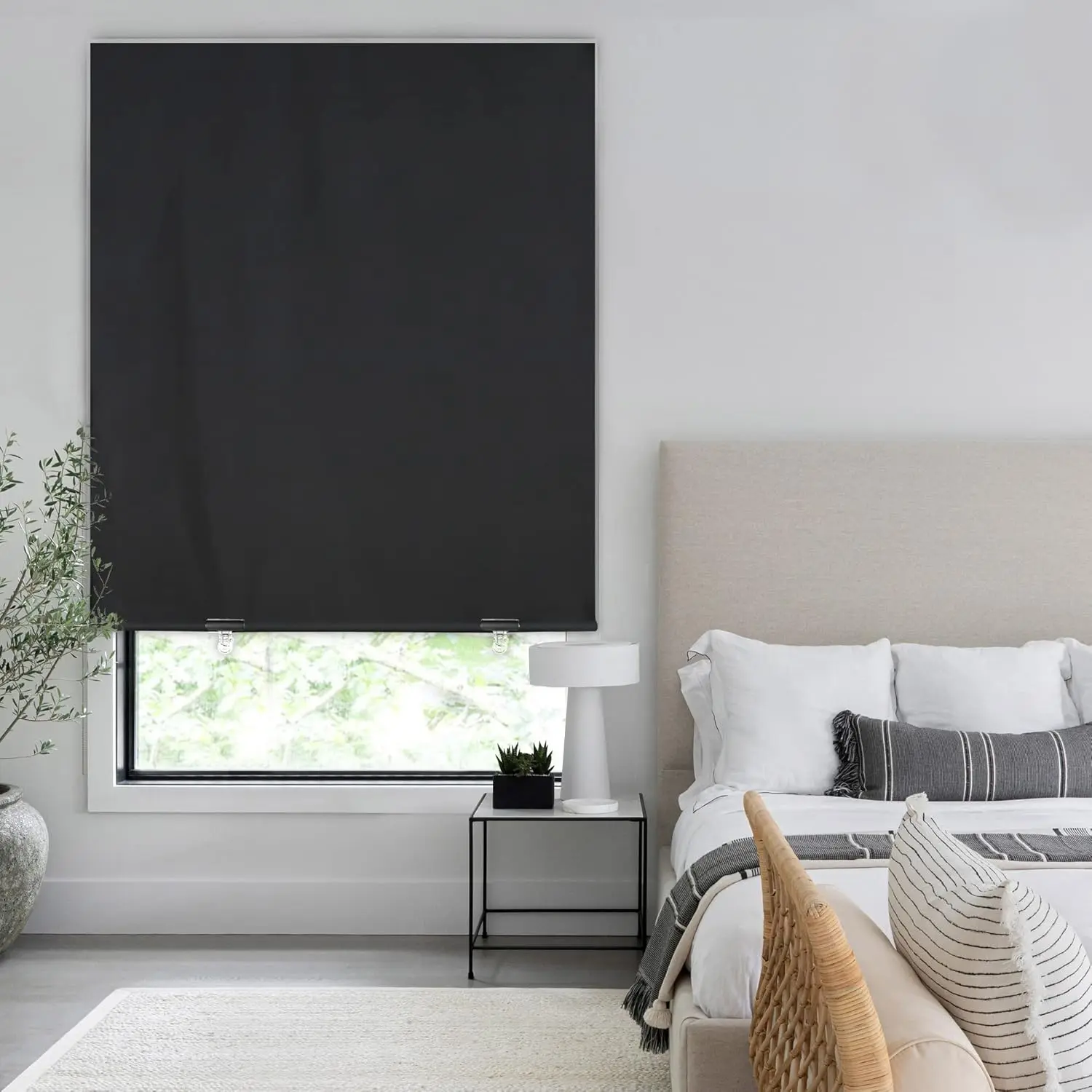 100% Blackout Roller Shades, No Tools No Drill Cordless Blinds for Windows, Thermal Insulated UV Protection Privacy Window Shades for Bedroom (36''W x 72''H, Black)