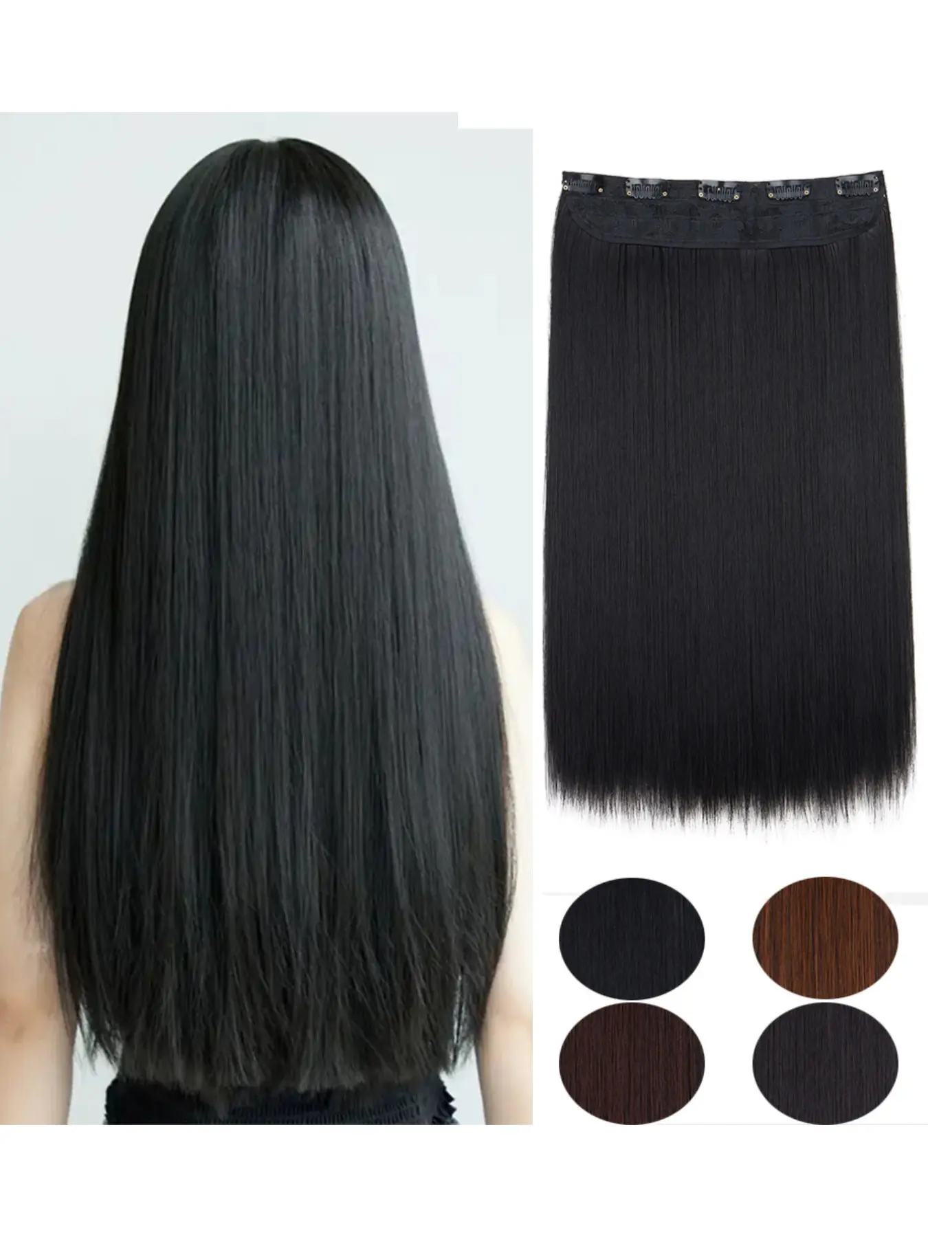 Straight Hair Clip-In Extensions Artificial Hair Extension One Piece 5 Card Long Straight Premium Synthetic Hair Pieces for Women Suitable for Daily Use and Parties Straight Length Synthetic Hairpieces