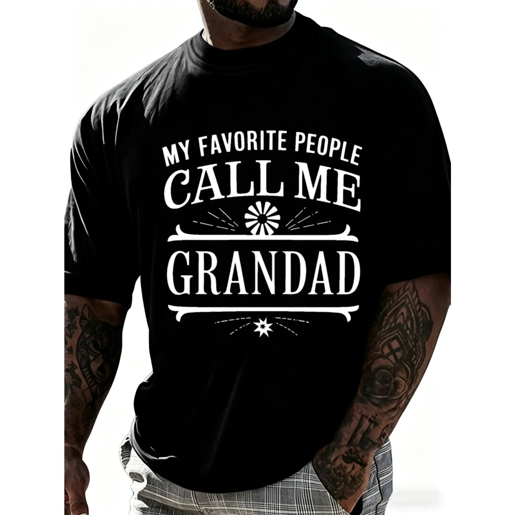 Men's Cotton Round Neck Short-Sleeve Graphic Fashion Unisex T-Shirt - For Grandads Called by Their Favorite People
