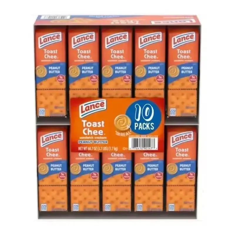 Lance ToastChee Peanut Butter Mini Sandwich Crackers 10 Pack each, individual Wrapped Pantry Staples Snacks Best for Home, Offices & Parties use
