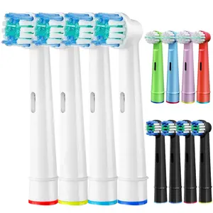 Electric Toothbrush Replacement Heads, Detachable Brush Heads, 4 Counts/set Toothbrush Heads Compatible with Oral B Electric Toothbrushes, Portable Brush Head Refills, Green, White, Blue Replaceable Brush Heads