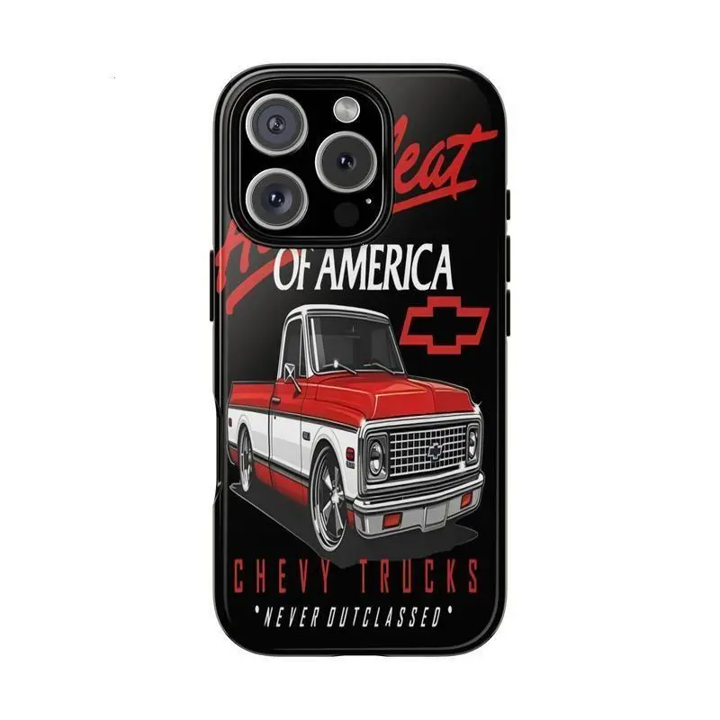 Vintage Chevy Truck Shockproof Smartphone Case - Retro Pickup Polycarbonate-Silicone Shell, Durable Casing, Protective Accessory, Gift for Truck Lovers, America Heartbeat Design, Compatible with iPhone 11-17 Pro Max/Plus & Samsung Galaxy S23-25, Cellphone