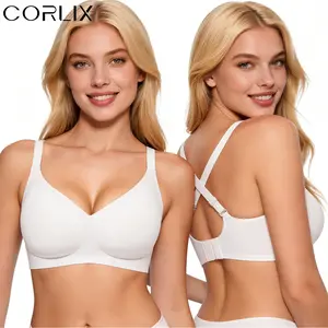 CORLIX Women's Plus Size Ultra-Soft Jelly Wireless Bra, Seamless Push-Up Minimizer Bralette, Adjustable Straps Full Coverage Comfort Bra, No-Show Invisible Bras for Women, Jelly Wireless Push Up Bras, Wirefree Everyday Bralette, C Cup Minimizer Bras,