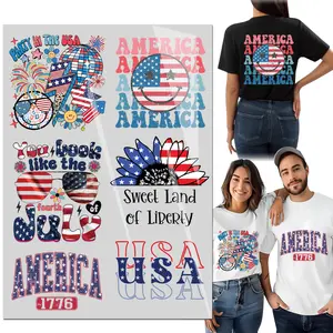 6PCS American Flag Elements Iron On Transfer T-Shirt Stickers Iron Heat Transfer Red White and Blue Fourth of July Patriotic Transfer Direct to Film Transfer DTF Transfers