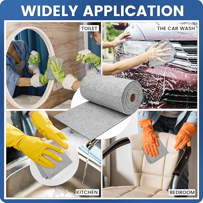 20 Pack Microfiber Cleaning Cloth Roll,Reusable Tear Away Microfiber Towels,Washable Ultra Absorbent Rags Drying Dishcloths for Car,Home,Garage or Shop(Grey)