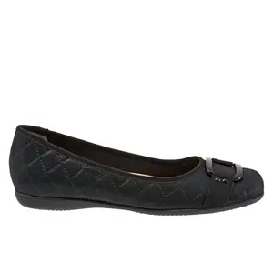 Trotters Sizzle Sign T1251-015 Womens Black Wide Leather Ballet Flats Shoes