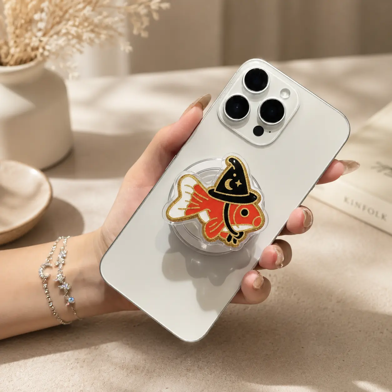 Magical Goldfish Phone Grip, Witch Hat Fish Magnetic Phone Holder, Cute Kawaii Phone Stand, Halloween Gift for Her