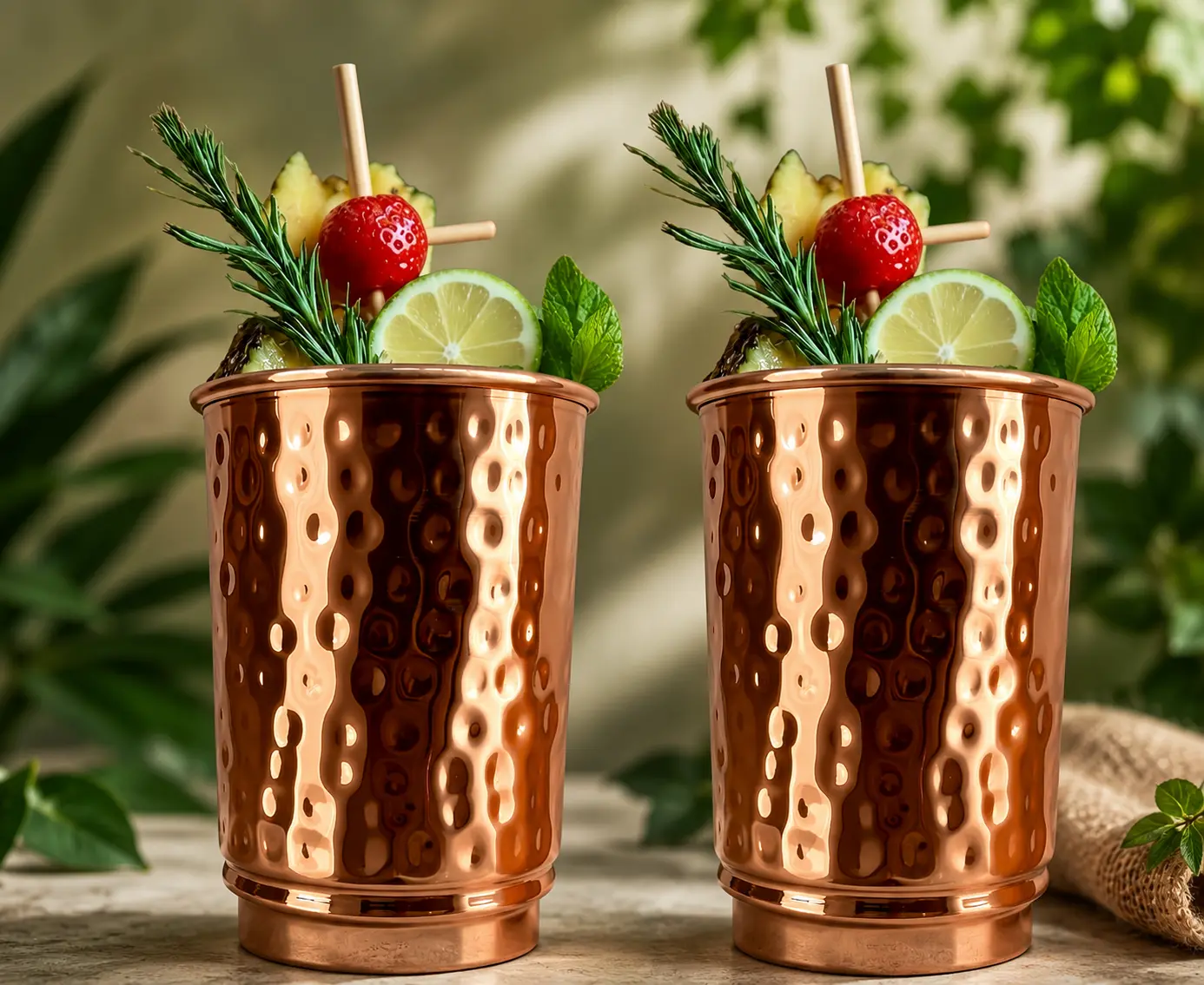 Pure Copper Tumblers Set of 2 |BPA Free| Lacquer Free Copper Tumbler| Handcrafted Hammered Ayurvedic Glasses | 350 Ml/11.8 OZ Water Cups for Health