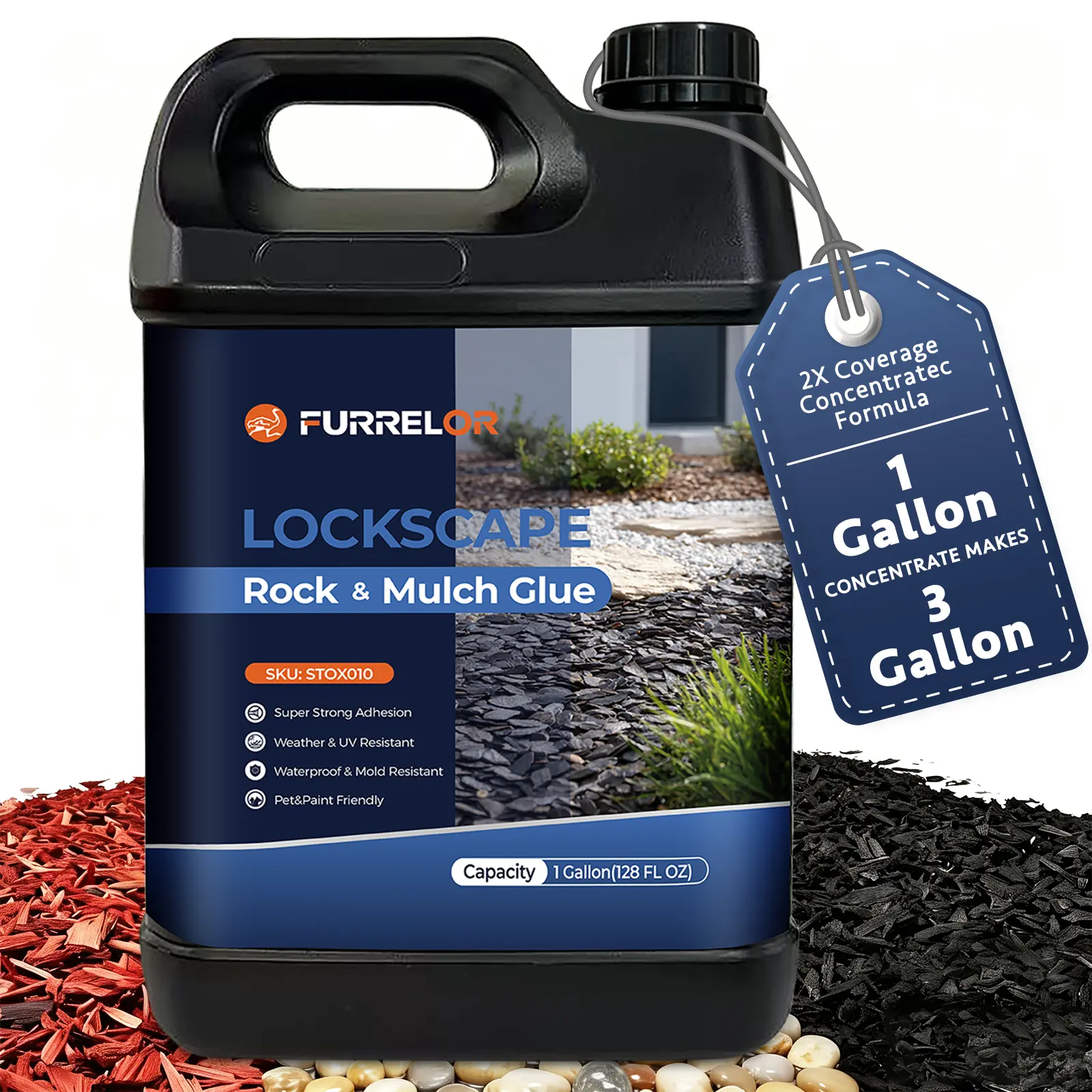 Rock Glue for Landscaping, Gravel Binder & Mulch Glue,Pet Safe, Fast Dry, Ideal for Pea Gravel, Stones,Wood Chips, Pine Straw and Other Mulches Pathways, Patios, Garden,3X Concentrated（128 Floz）