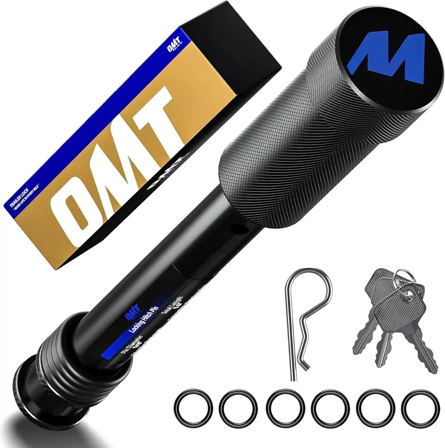Anti-Theft Steel Locking Hitch Pin - 5/8" Diameter, Fits 2" Receiver, Keyed Handle with Keys + Rings, Anti-Rattle for Class III-IV Hitches
