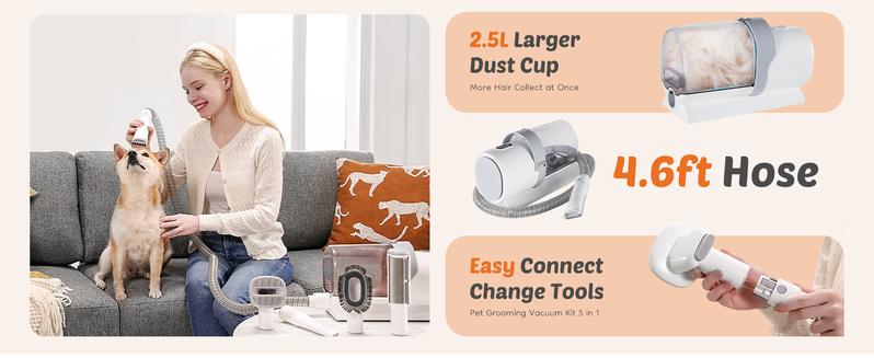 【Deal】Sweet Furniture Professional Pet Grooming Vacuum Kit with Cordless Low Noise Dog Clippers and 5 Groomer Tools for Cats and Dogs