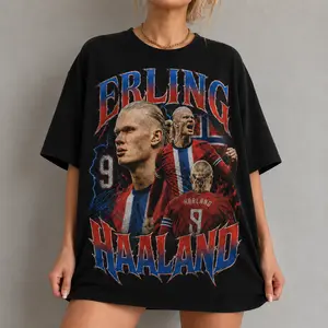 Vintage Erlingg Haalandd Shirt, Retro Soccer Graphic Tee, Viking Vintage Soccer T-Shirt, Black White Football Bootleg T Shirt, Norway Football Fan Tee, Retro Sports Shirt
