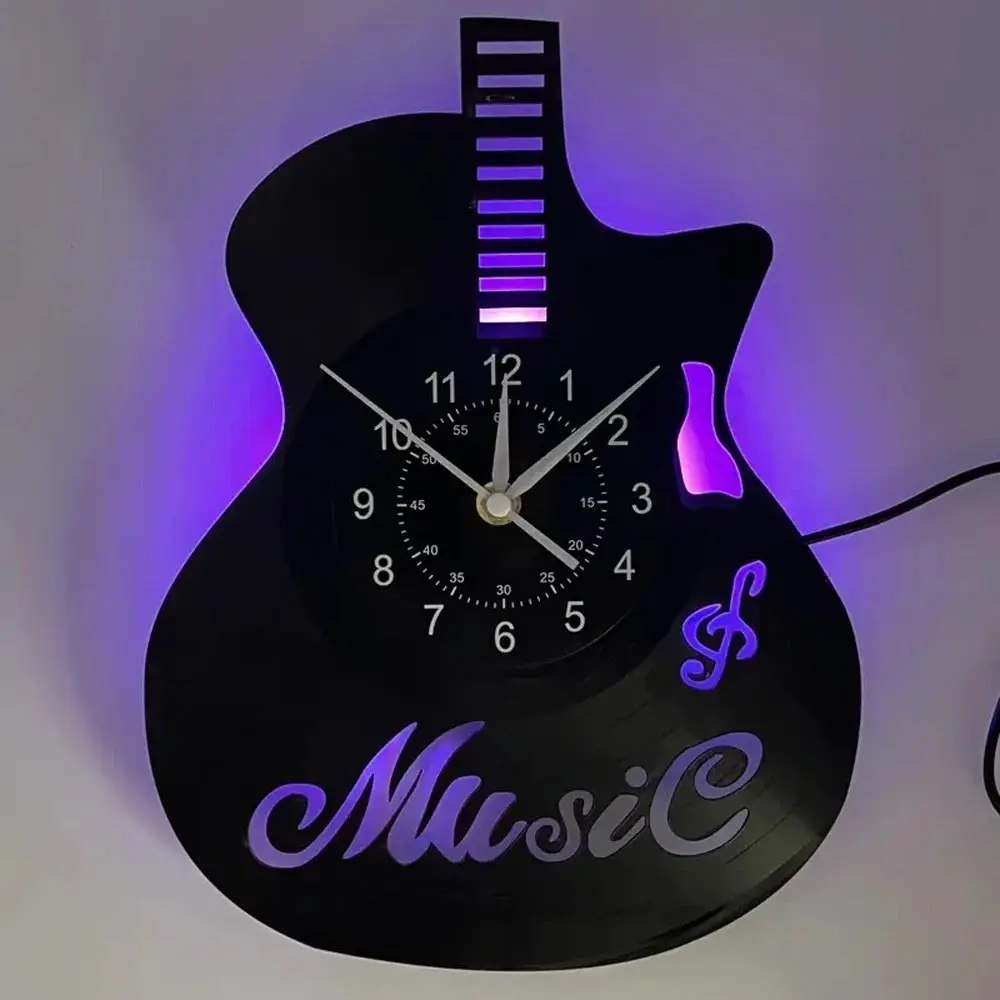 Party Gift Guitar Music Elements, Home Wall Decoration, Durable Clock, Birthday, Christmas, Halloween Gift, Night Light, Vinyl Party Favor
