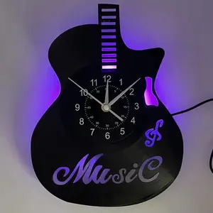 Party Gift Guitar Music Elements, Home Wall Decoration, Durable Clock, Birthday, Christmas, Halloween Gift, Night Light, Vinyl Party Favor