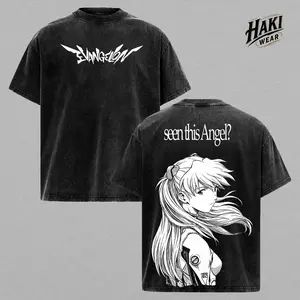 Asuka Langley Evangelion Vintage Washed T-Shirt, Seen This Angel Graphic Tee, Neon Genesis Eva Anime Shirt, Black Oversize Streetwear Tee, Psychological Mecha Aesthetic Design