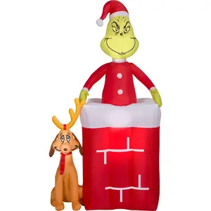 Airblown Inflatables  66.1 x 45.7 in. Dr. Seuss Grinch & Max Chimney Scene, Multi Color