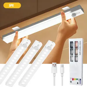 3PCS Motion Sensor Under Cabinet Lights, USB Rechargeable Magnetic Dimmable LED Lights | for Kitchen, Wardrobe, Closet, Bathroom, Stairs, Sink Cabinet, Garage | Valentine's Day, Ramadan Eid Decoration Gift Set
