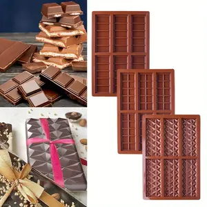 3 Pcs Silicone Chocolate Bar Mold Deep Candy Bar Mold Break Apart Pistachio Chocolate Bar Molds for Stuffed Bar Come with 100 Pcs Bags and Scraper, Diamond Shape