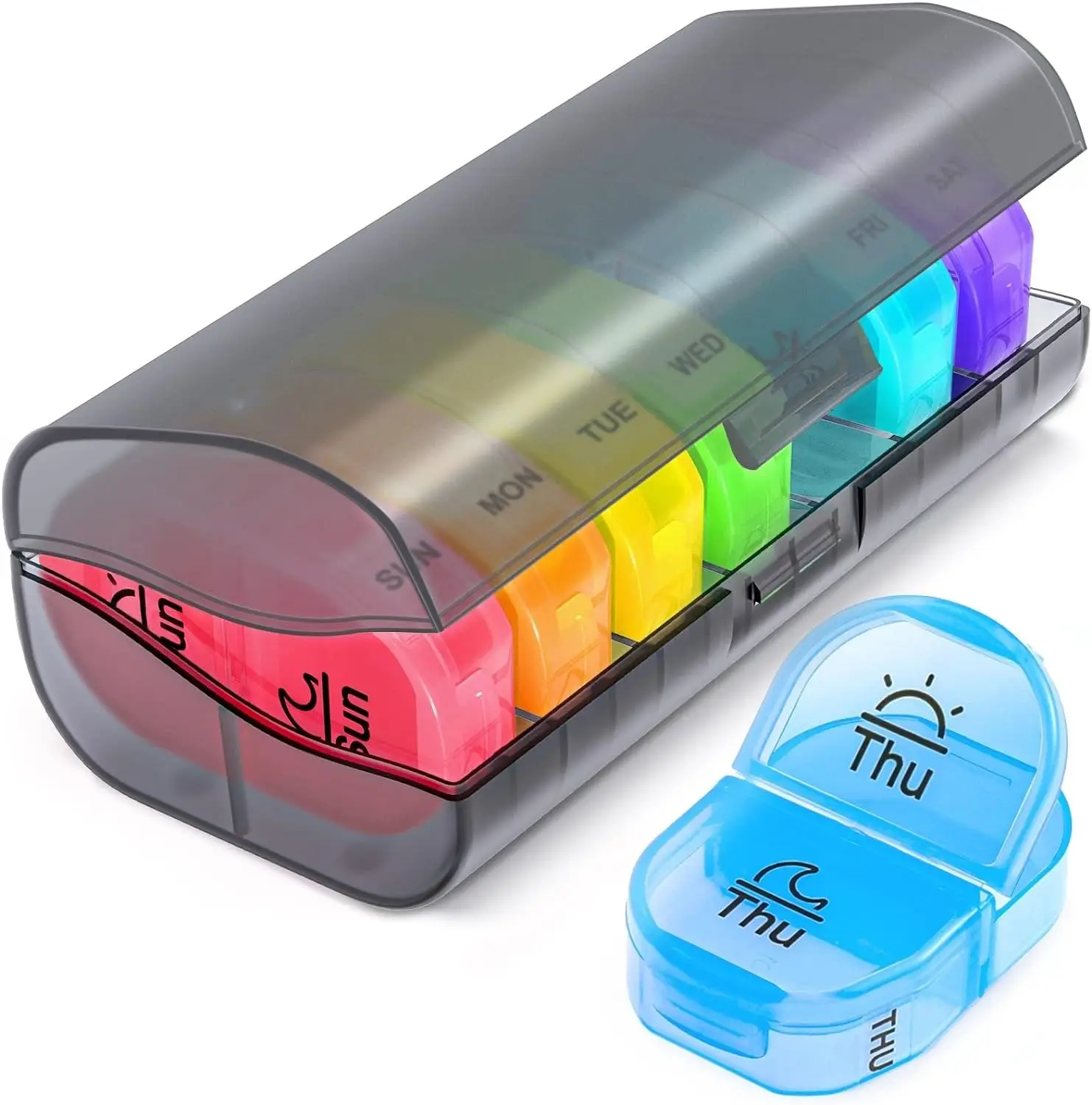 Pill Box 2 Times a Day, Weekly Pill Organizer AM PM with 7 Daily Pocket Case to Hold Vitamin, Medicine, Medication, and Supplement color (Grey Black)
