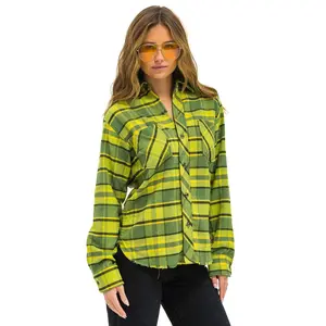 PLAID FLANNEL LIGHT WEIGHT UNISEX WESTERN SHIRT - AVOCADO PLAID