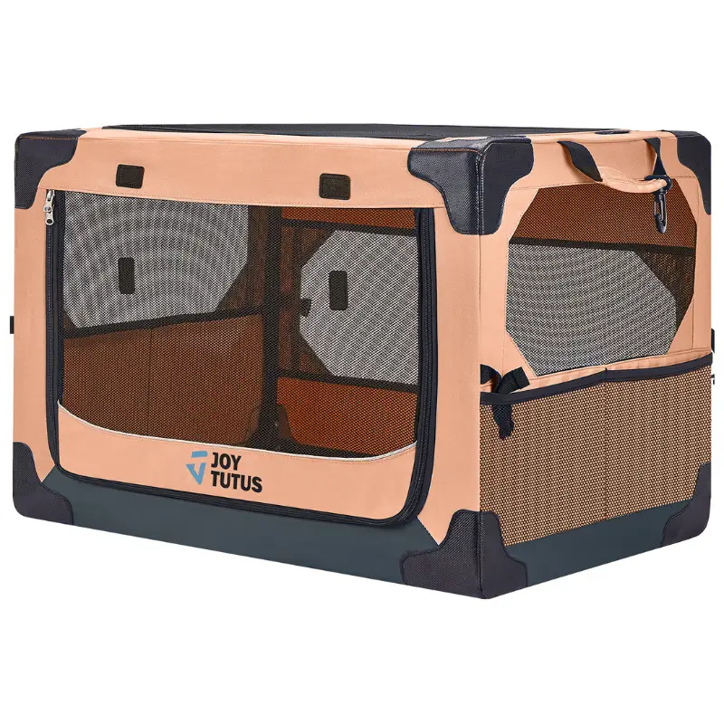 JOYTUTUS Collapsible Dog Crate for Small Dogs up to 18 lbs Durable Steel Frame Mesh Windows Quick Setup Portable Carrier with Hook and Loop Straps