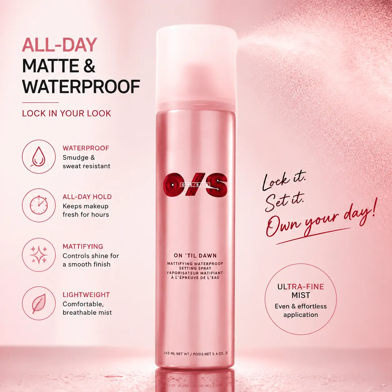 Dawn Matte Setting Spray 3.4 oz – Waterproof Makeup Setting Spray, 16HR Long-Lasting Transferproof Finish, Oil Control & Pore Blurring Formula