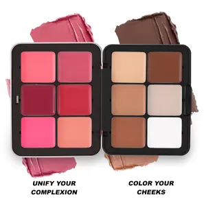 12-Color Cream Palette All-in-One Foundation & Blush Makeup Set Long-Lasting Blendable Formula for Professional & Daily Glam Unify Your Complexion Color Your Cheeks