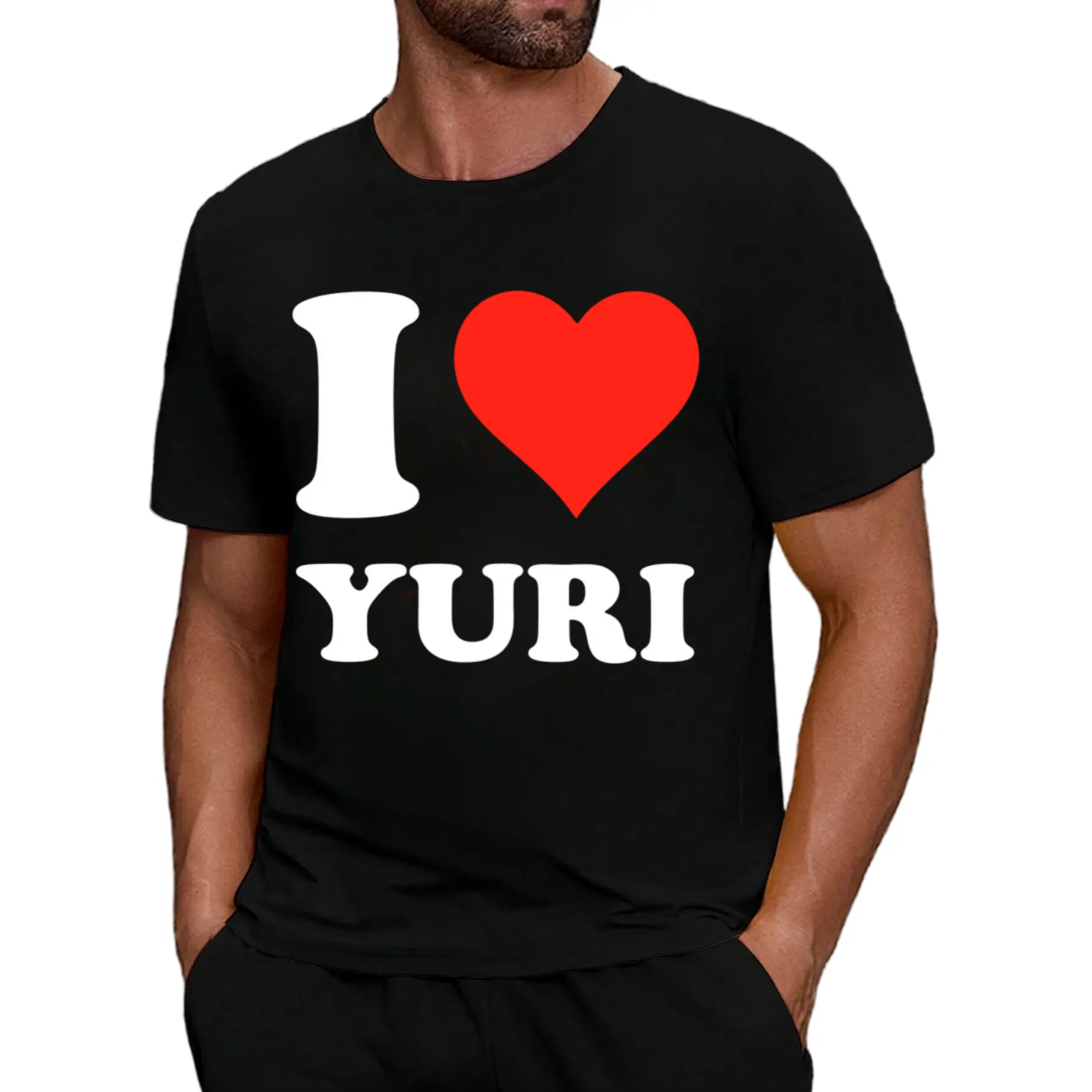 I Love Yuri Heart Letter Graphic T Shirt Classic Vintage Text Front Print Short Sleeve T Shirt Loose Fit T Shirt For Men Daily Casual Wear Cotton Fashion