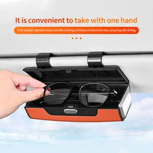 Car Sunglasses Holder for Sun Visor, Button Leather Eyeglass Hanger and Interior Storage Box