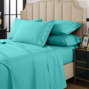 Cal King 6 Piece Sheet Set Turquoise – Embroidered Pillowcases – Luxury Be