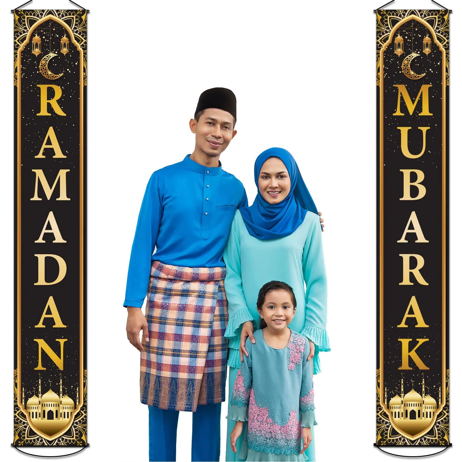 Ramadan Mubarak Banner Set, Flat 2D Wall Decoration, Perfect for Ramadan Parties & Home Decor, No Power Required