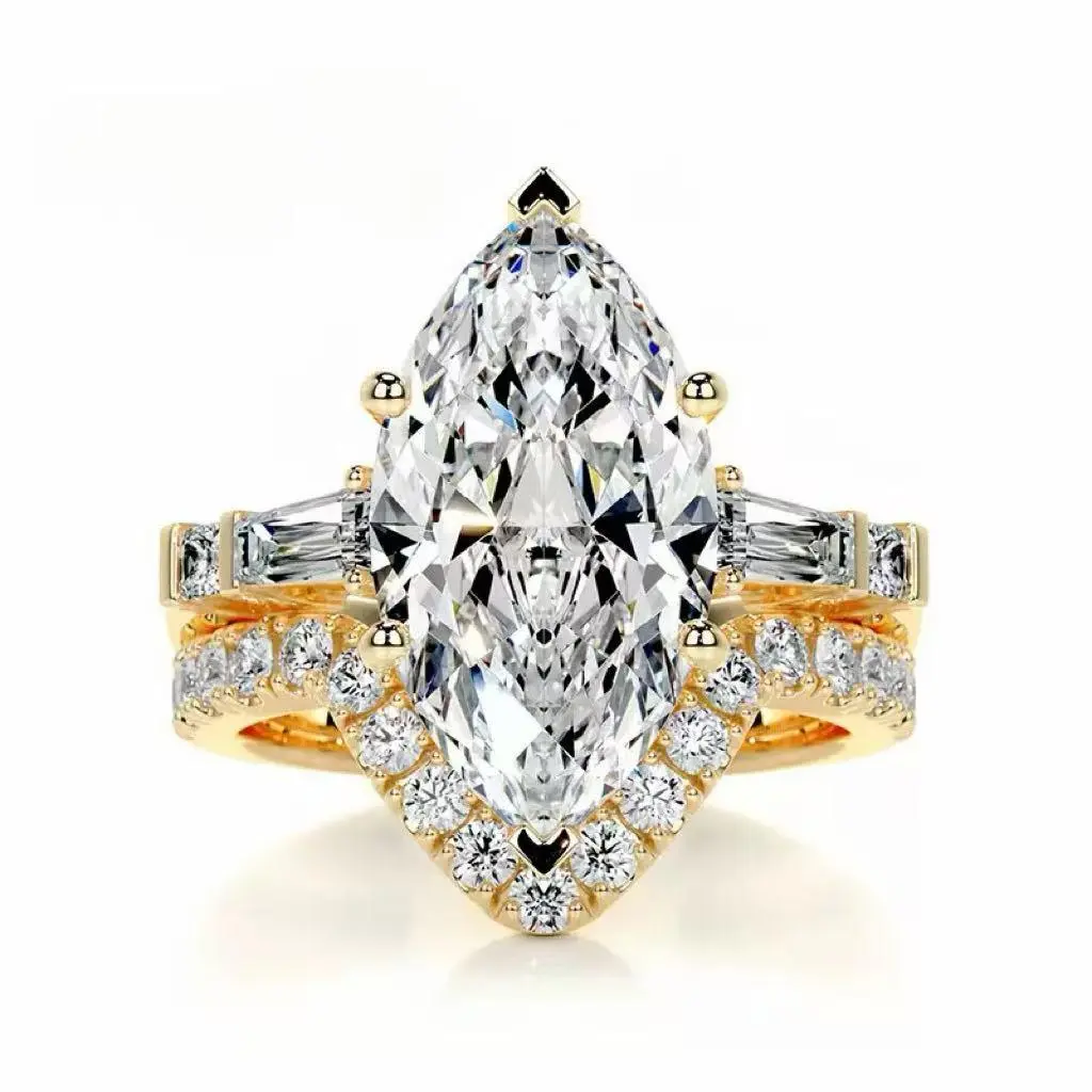 Lab-grown diamond, 5 ct;  D–E, VS–VVS; marquise cut lab-grown diamond ring. IGI certification. Suitable for stacking; light luxury, premium feel; versatile for everyday wear; engagement/proposal diamond ring. Item no. 11047. S925 silver plated wit