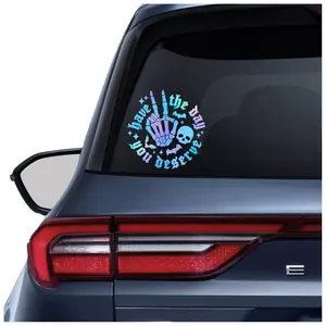 Have The Day You Deserve Window Decal  Spooky Car Decals Wave Skeleton Hand Bats Alt Girl Truck Suv Sticker 7.9 Inch