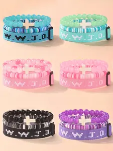 Fashionable Cross Charm Decor Beaded Bracelet, Stackable Bracelets, Fashion Letter WWJD Design Bracelet for Party, Daily Clothing Decor, Trendy All-match & Exquisite Jewelry for Birthday Gift, Teenage Girl Accessories