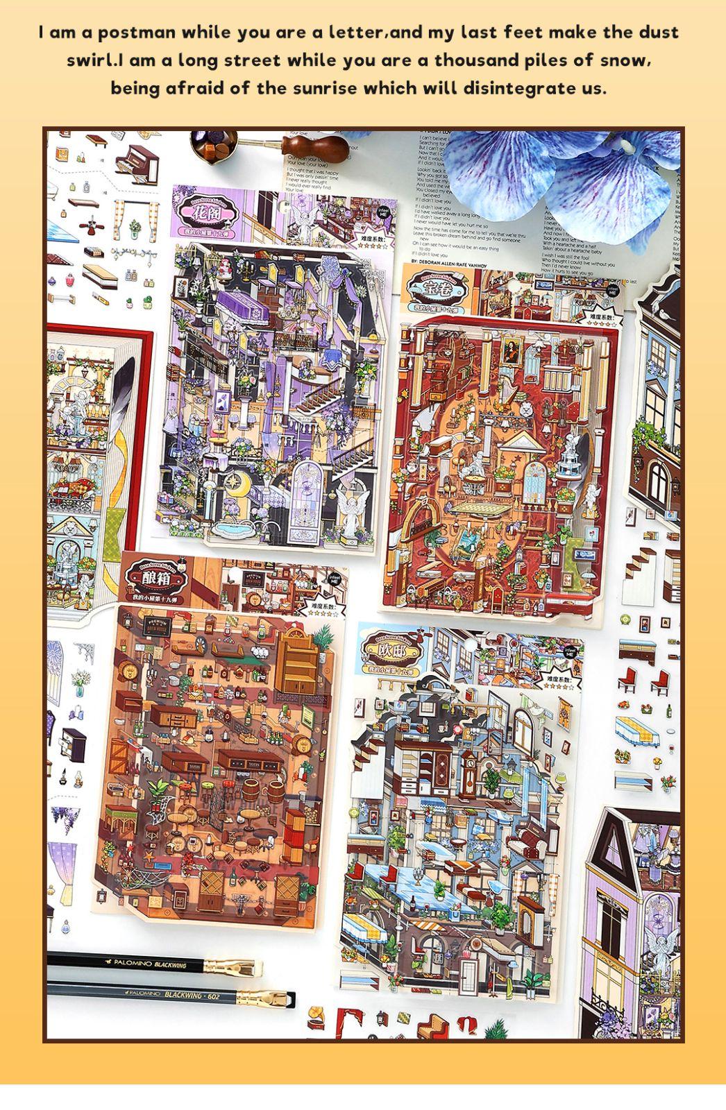 Old Money Series – 3D Foldable Scene Sticker Kit,DIY Buildable Miniature Diorama for Room Decor & Display,Vintage European Gift for Collectors & Craft Lovers, PET Sticker Set