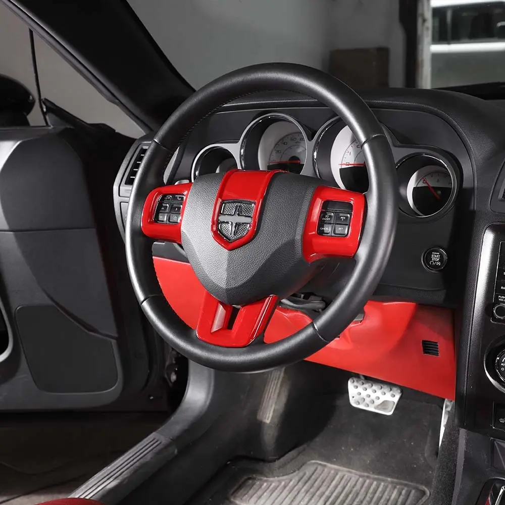 Custom Red ABS Steering Wheel Cover with UV-Resist Gloss for 2009-2014 Dodge Charger, Challenger, Durango - UV and Scratch Resistant, Easy DIY Installation, Car Interior Covers