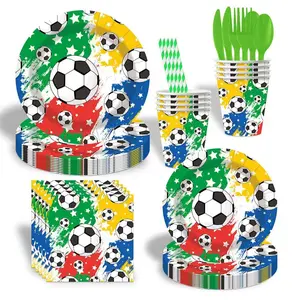 Football Theme Disposable Paper Plates Cups Napkins Tableware, Birthday Party Decorations, Single Use Party Supplies